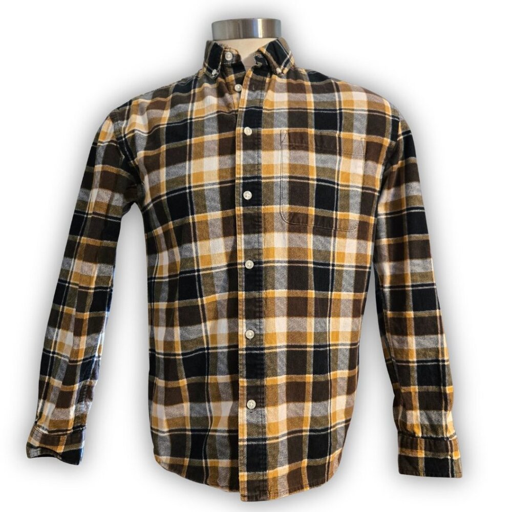 H&M Men's Small Long Sleeve Brown and Yellow Button-down Shirt